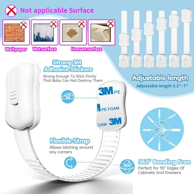 Syican 8-Pack Cabinet Locks Baby Proofing - Child Proof Drawer Locks, Multi-Purpose for Drawers, Fridge, Toilet Seat, Trash Can, Ideal Stocking Stuffers, White - Image 4